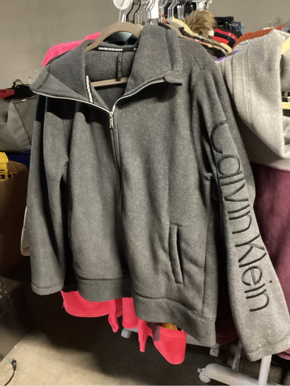 Calvin Klein Performance Dark Gray Full-Zip Jacket with Logo Trim